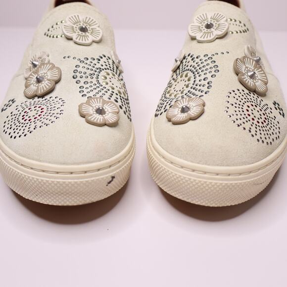 COACH Rose Rivets Studded Floral Taupe Slip On Off White Sneaker Women' 8B - Picture 3 of 7